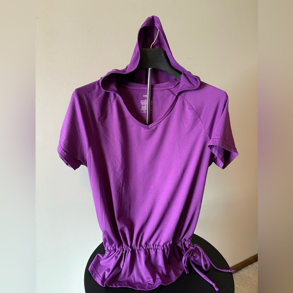Danskin Vibrant Purple Women's Hoodie Tunic, Raglan Sleeve,Drawstring Waist Sz L